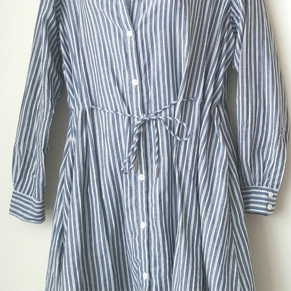 French Connection Cotton Blue White Stripe Shirtdress Jacket Small Nautical - Picture 2 of 12